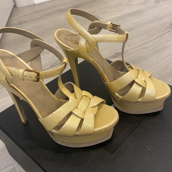 YSL patent leather beige Tribute peep toe platform - Picture 2 of 6